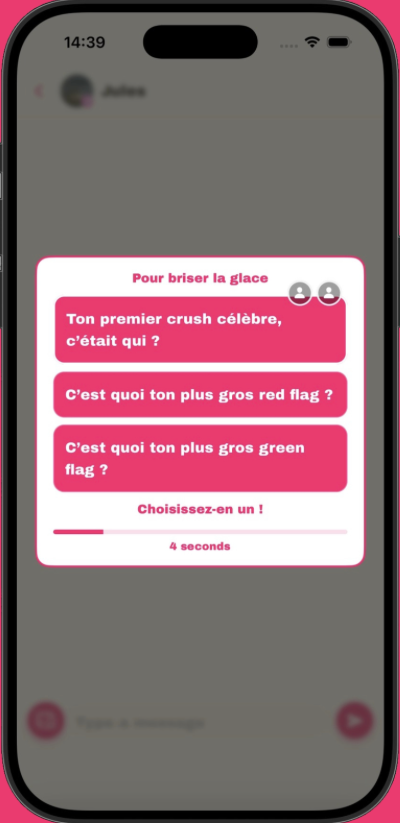 Écran de choix de question icebreaker Cupigo